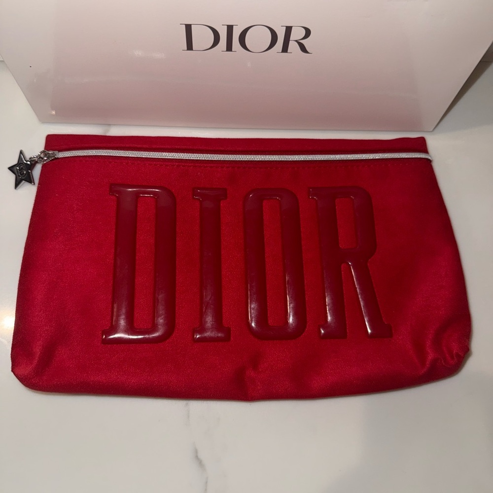 New Dior embossed Red Cosmetic Pouch